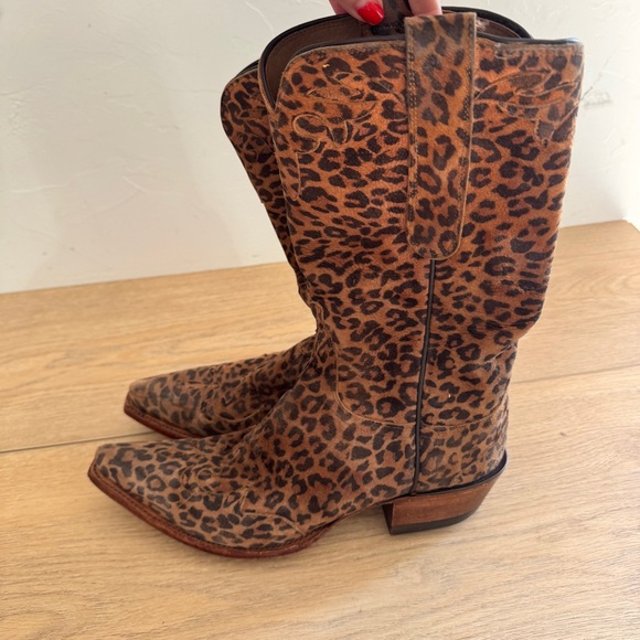 Lucchese Leopard Suede Leather Cowgirl Boots Size 8 - Picture 5 of 7